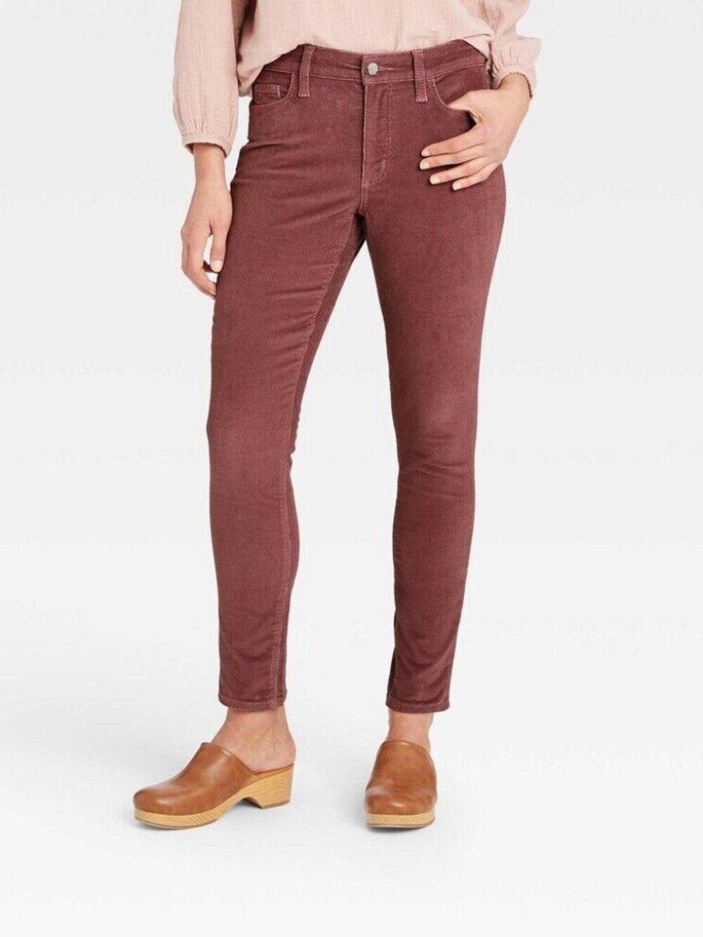 Universal Thread Mid Rise Skinny Ankle Corduroy Pants Mauve Dark Berry sz 12/31R